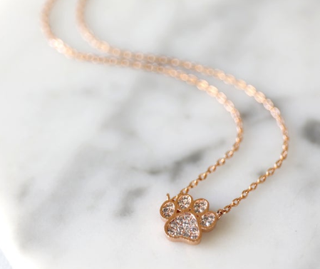 Gold Paw Crystal Necklace