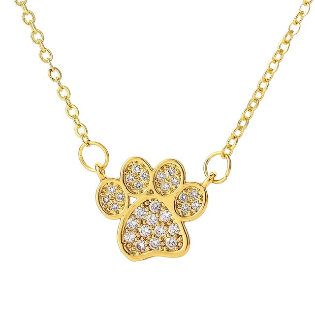Gold Paw Crystal Necklace